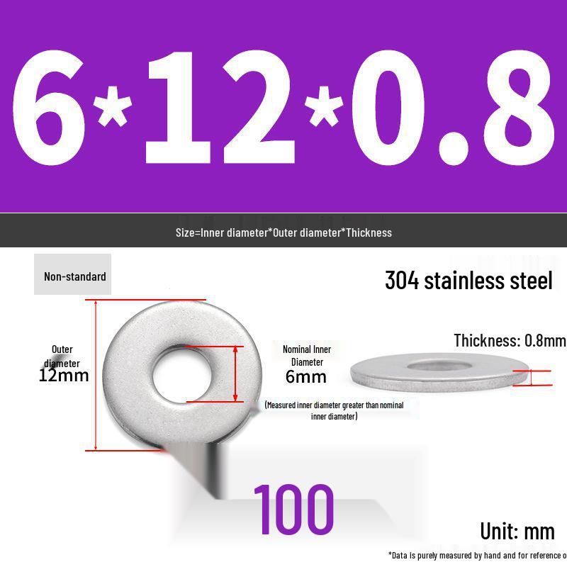 304 Stainless Steel Enlarged Flat Washer Ring (Sizes: M1.6-M22)