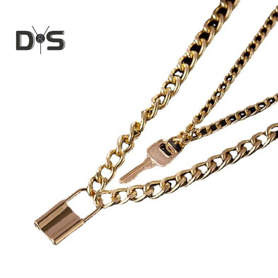 Women Necklace Smooth Two Layers Key And Lock Pendant Hollow Chain Retro Stainless Individual Clavical Necklace Neck Decoration Jewelry