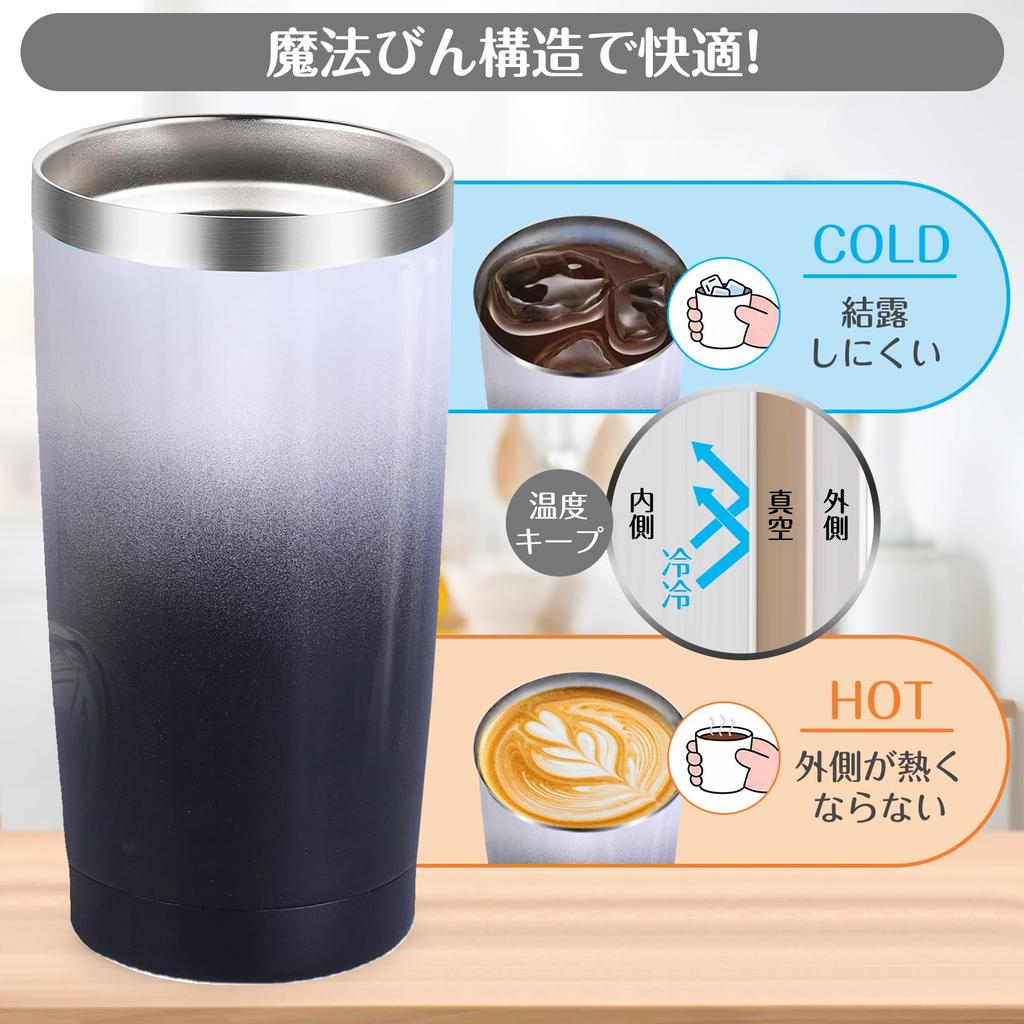 Spill-proof tumbler, vacuum insulated, keeps hot or cold drinks hot, with straw, lid, stainless steel bottle, wide mouth, direct drinking,