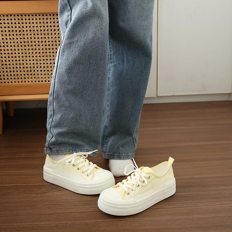 Thick Bottom Canvas Shoes Women's Models  New Walking Hundred Casual Board Shoes Simple Cloth Shoes Casual Lace-Up