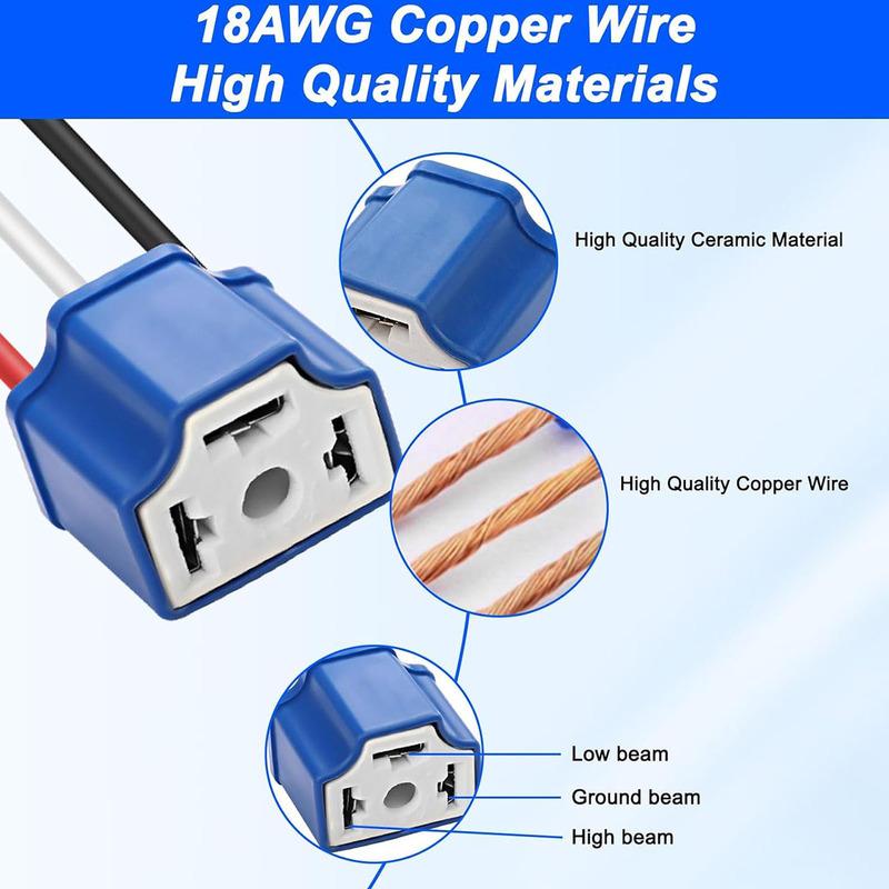 2 PCS H4 HB2 9003 Wiring Harness Headlight Socket, Ceramic Headlight Connector for Car Fog Light Retrofit 14AWG