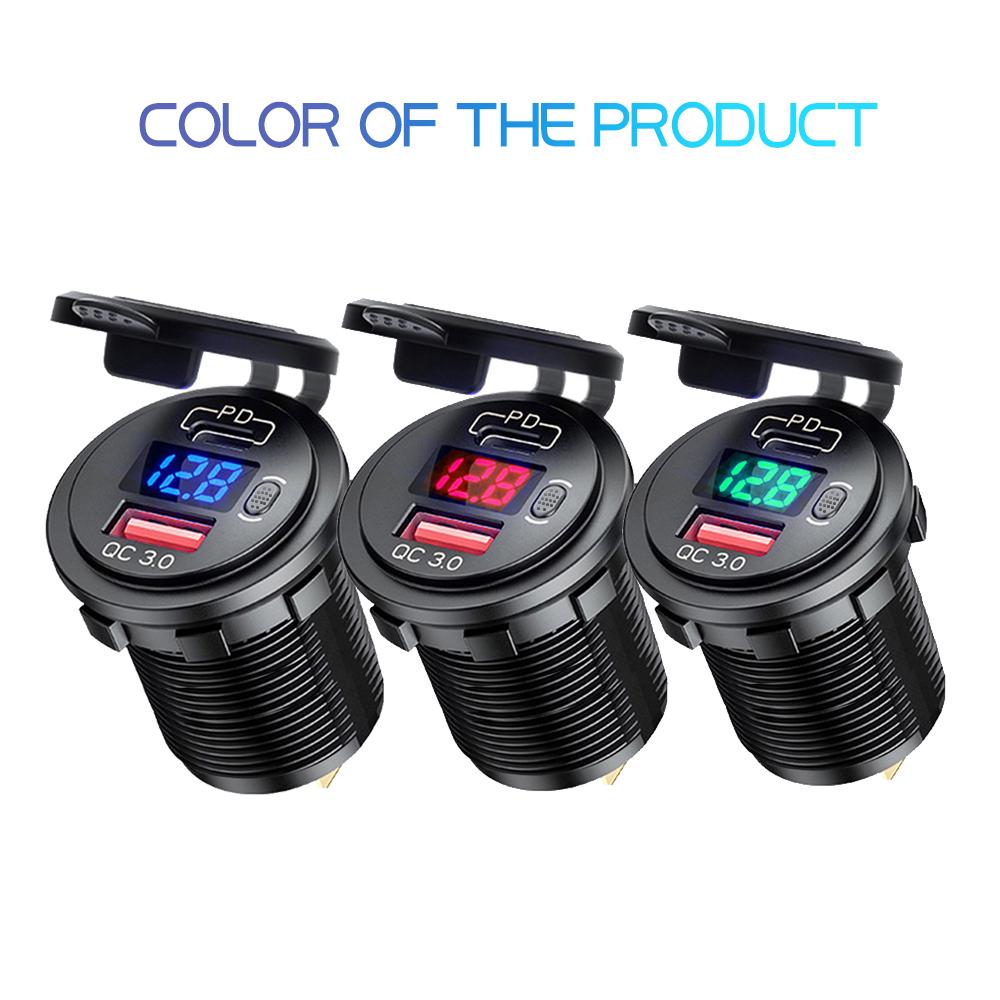 12V/24V Car Charger Socket with ON/Off Switch Voltage Display  45W PD USB QC 3.0 Fast Charger for Car Truck Boat RV Motorcycle