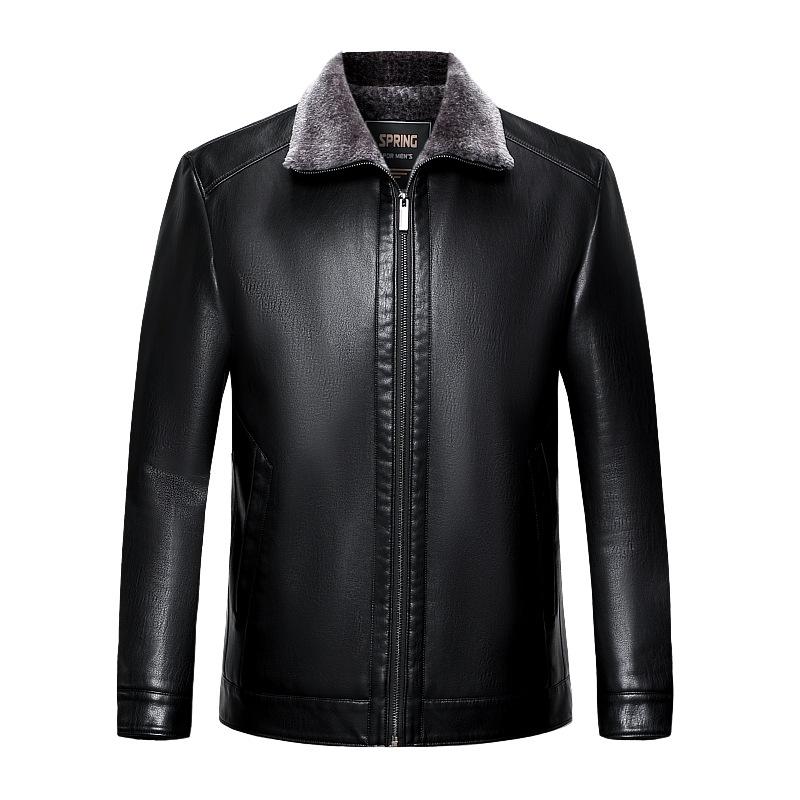 New Genuine Leather Jacket for Middle-aged Dad, Sheepskin Lapel Jacket, Velvet Thickened Jacket for Men