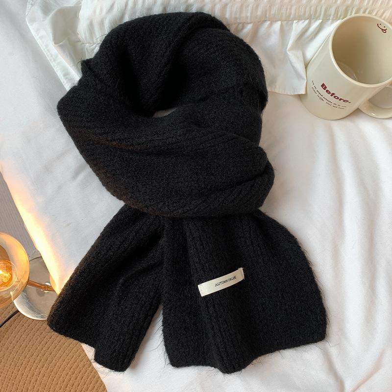 Scarf Women's New Winter Knitted Wool Scarf Red Korean Version Versatile High End Solid Color Warm Couple