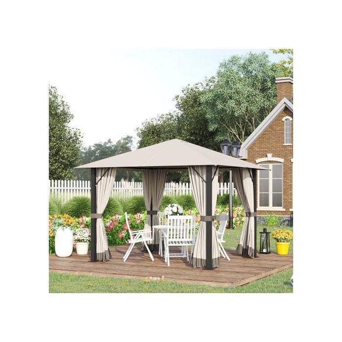 Abri de jardin 3x3m avec trous d'aération 4 sections latérales antirouille 2.97x2.97x2.6m Kaki