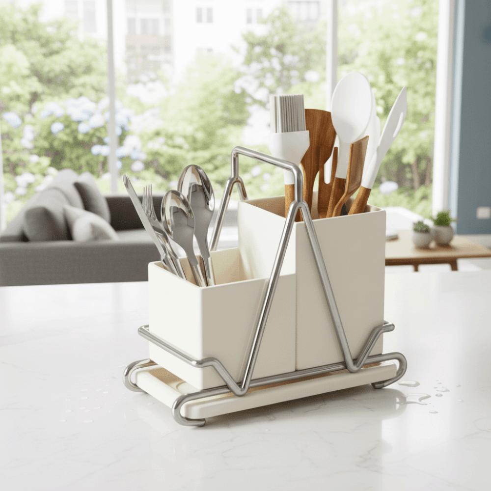 Stainless Steel Chopsticks Storage Box Countertop Type Utensil Holder Cutlery Storage Rack  Forks