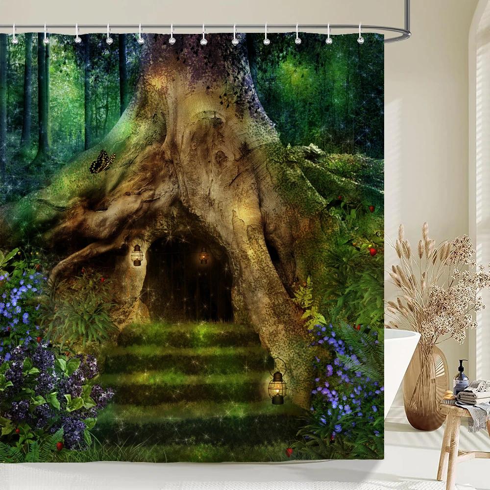 Home Shower Curtains for Bathroom Waterproof Fabric Fairy Tale Forest Cartoon Children Bathroom Curtains Shower Curtain