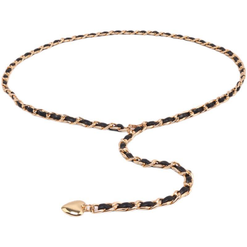 Love Pearl Heart Metal Chain Woven Waist Belt - Stylish Peach Heart Lady Cincher Chain