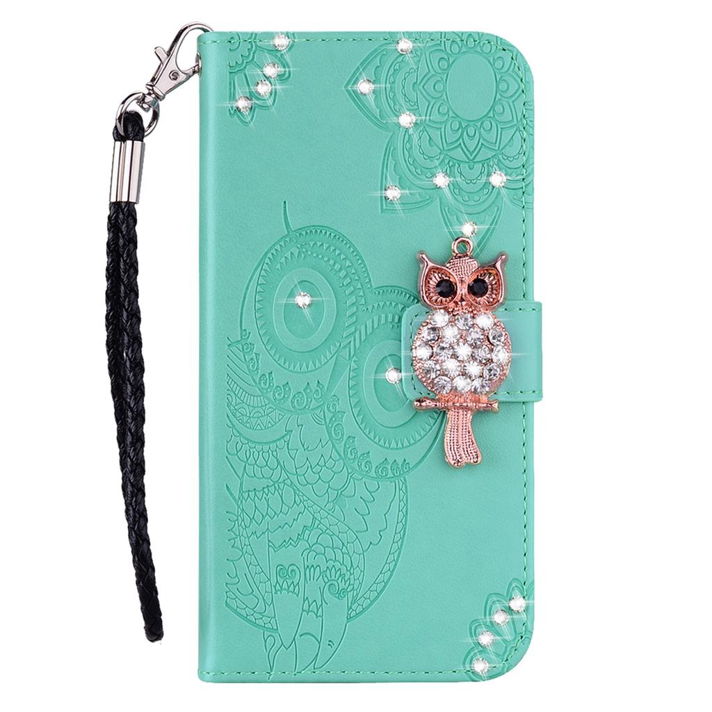 For Motorola Moto G73 5G Rhinestone PU Leather Phone Case Imprinted Owl Flower Stand Wallet Flip Cover