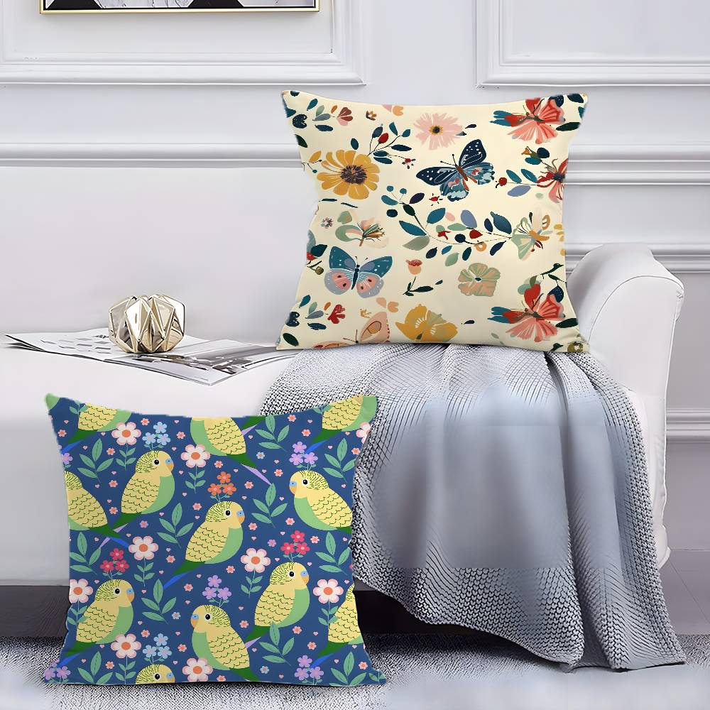 Natural Flowers And Animals pattern Pillow Case Anti-dustmite Pillowcase Invisible zipper silky short plush Sofa cushion cover