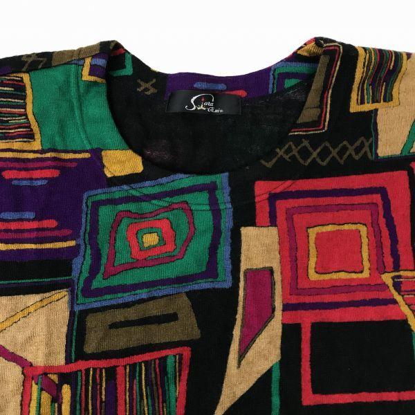 80s-90s Style Sara Gni Coogi Pattern Sweater/Men’s Size M/Black×Red×Purple/Bold Knit(USED)