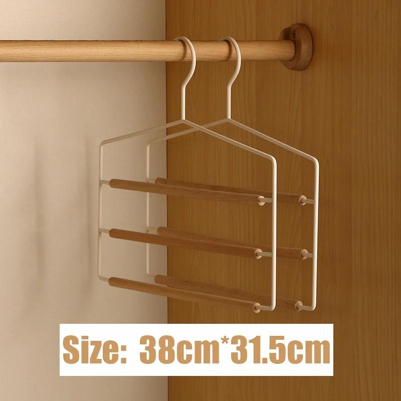 3 Tiers Wooden Pants Hangers,Space Saving Multi-Layer Trouser Racks,Multi-functional Iron Clothes Hanger for Scarf Tie Towel