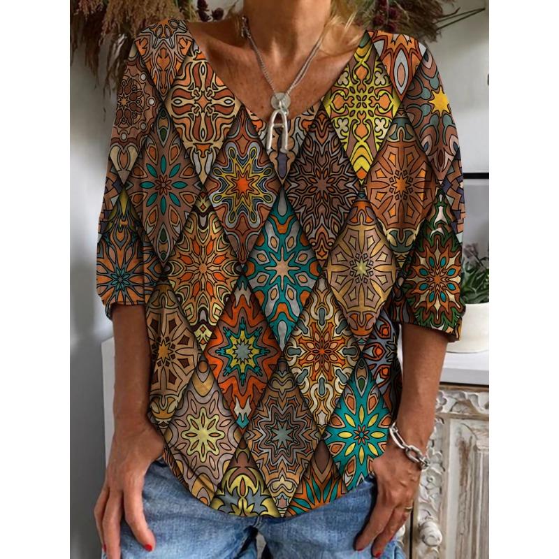 

Летняя ретро футболка Женская модная футболка Топ с V-образным вырезом футболка 4XL