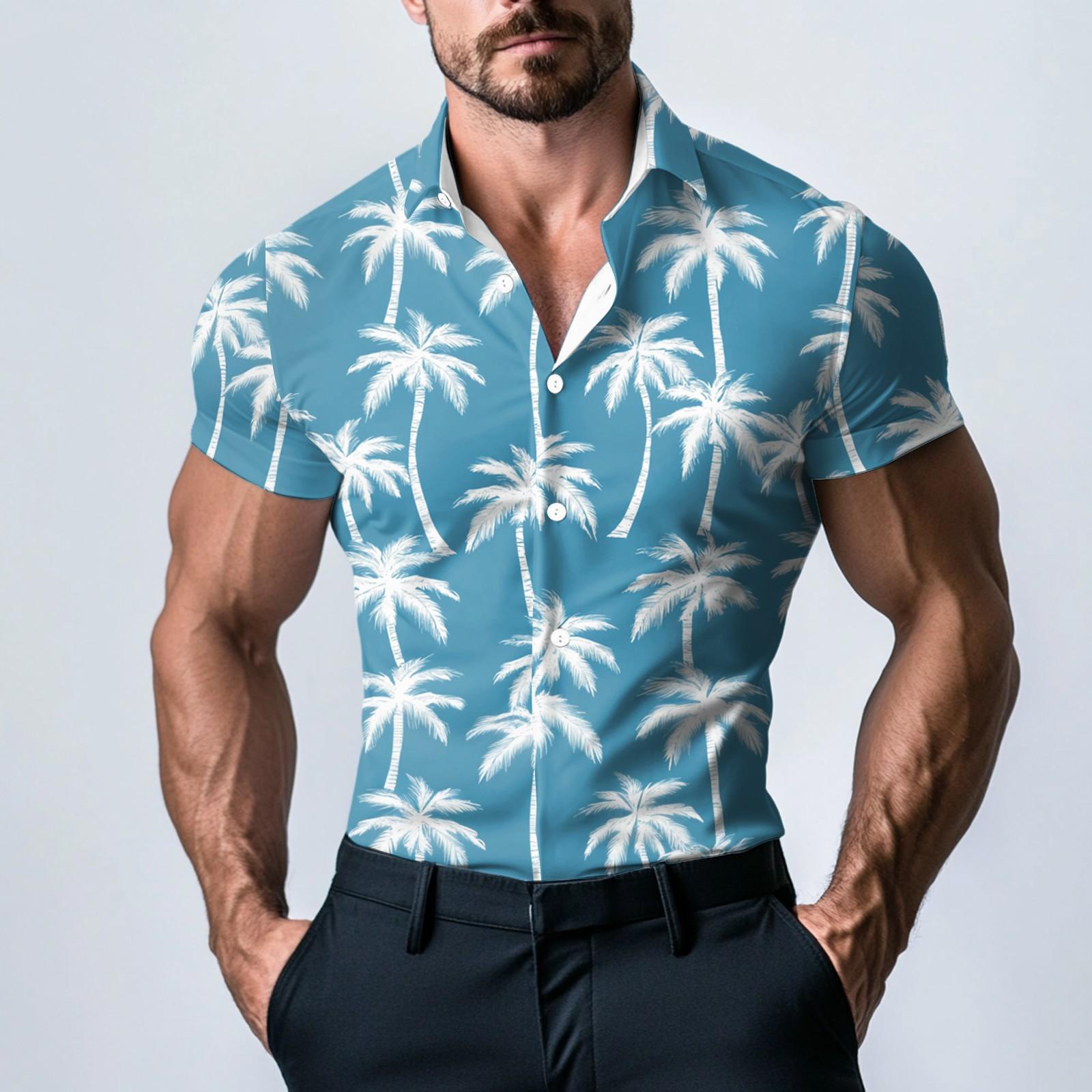 

Мужская модная атласная рубашка с коротким рукавом с принтом XXL синий