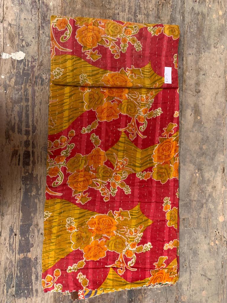 Indian Patchwork Kantha Blanket Handmade Quilt 100% Cotton Reversible Blanket Throw Bed Spread