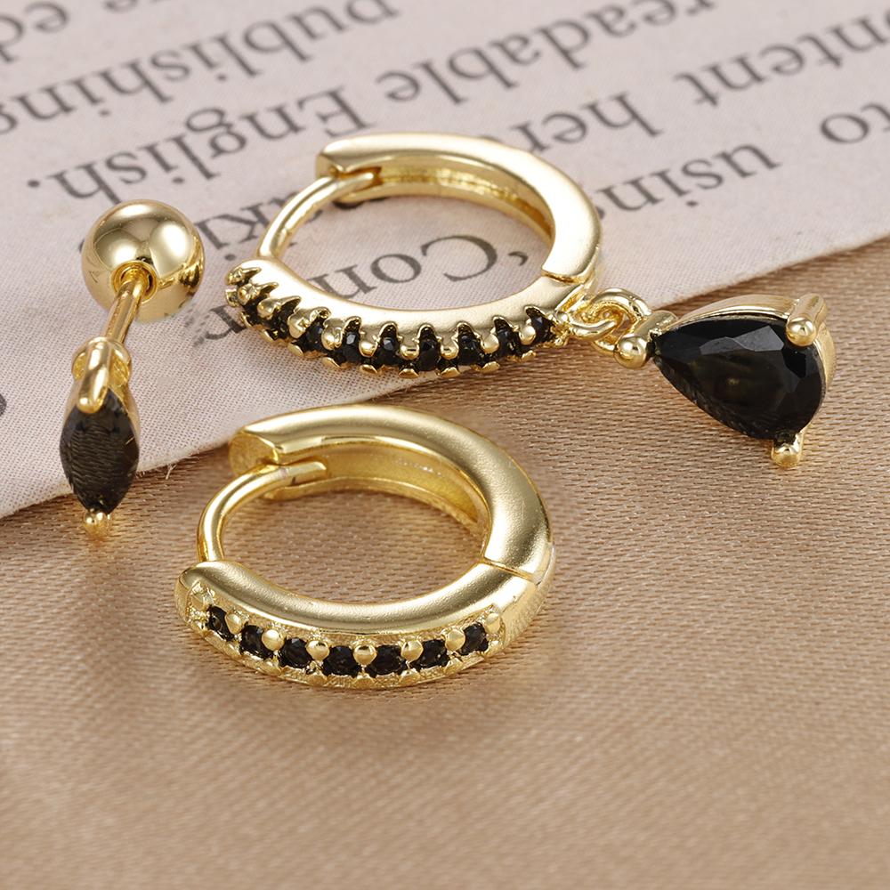 3PCS Fashion Green Zircon Water Drop Dangle Earrings Set For Women Minimal Huggie Stainless Steel Drop Earring Piercing Jewelry