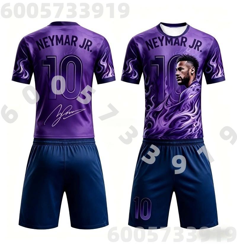 Men's Summer AI Neymar # 10 Commemorative Edition Football Shirt T-shirt Shorts Set Summer Children's Adult Parent Child Wear