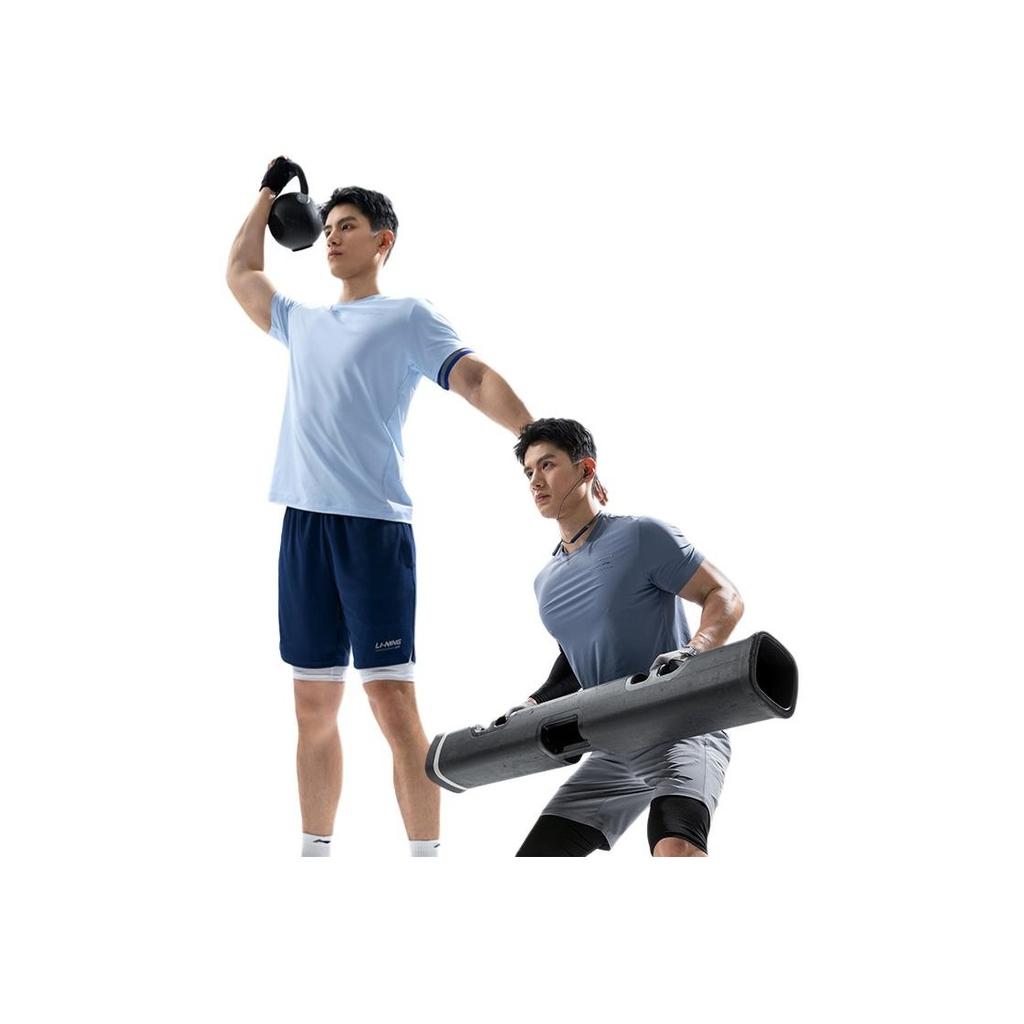 Li-Ning Fitness Series Solid Color Round Neck Quick-Dry Short Sleeve T-Shirt Men Tops Dust-Blue ATSU473-5