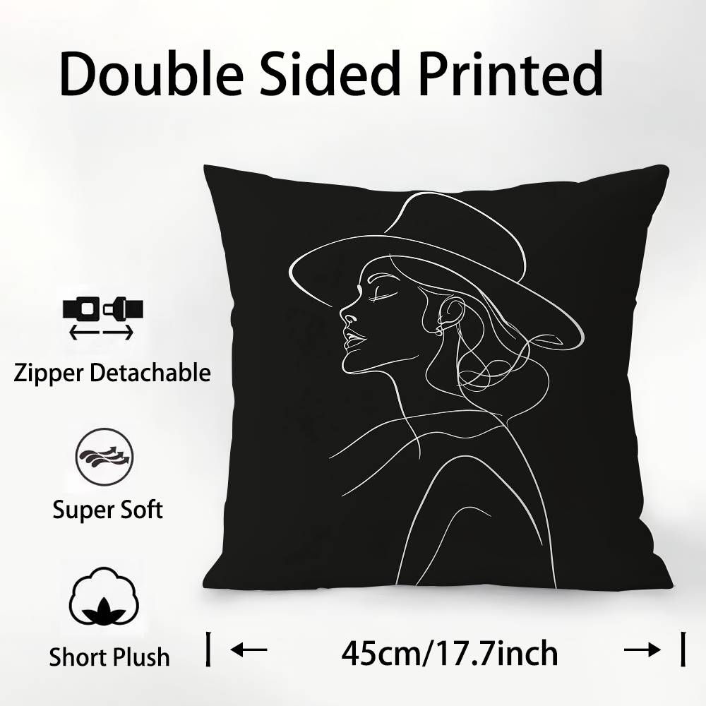 Black White Lines Fashion Woman Pillow Case Plush Fabric Soft Pillowcase Double Sided Print Cushion Cover Household Gifts
