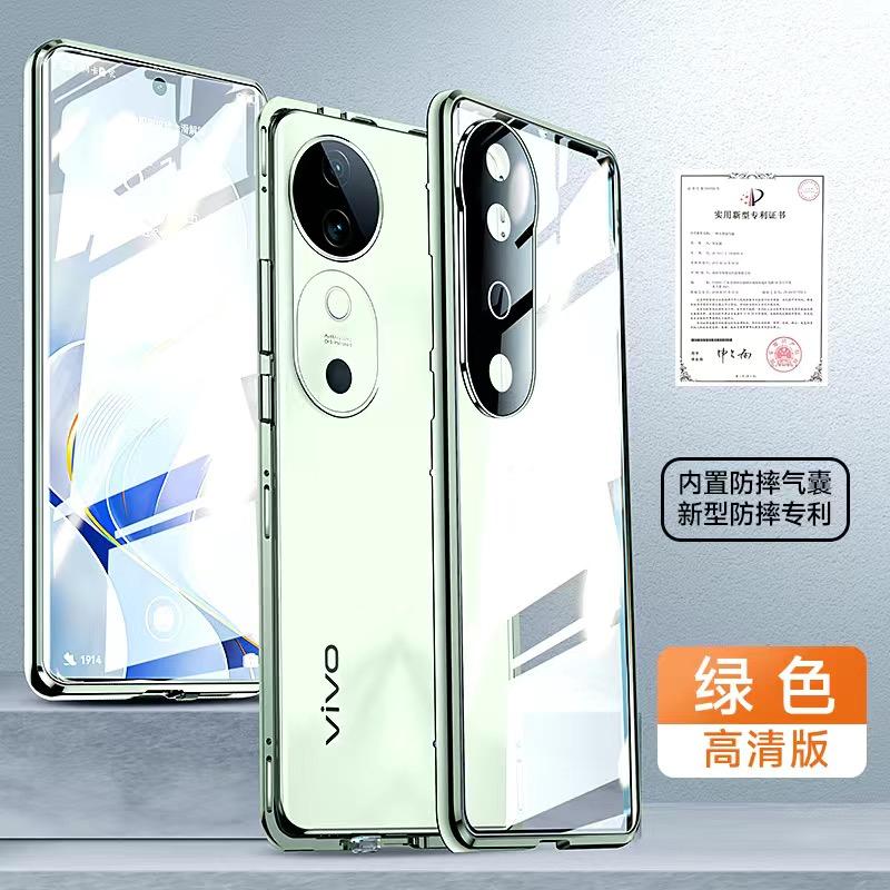 Custodia Integrale 360 per VIVO V40 5G Custodia Adsorbimento Magnetico Bicolore Copertura Protettiva in Vetro Temperato Metallico per Vivo V40 Pro
