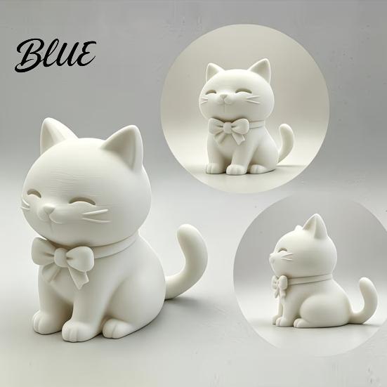 One-piece Molded Cat Bow Collectible Printed Sitting Statue Figure 3D Figurine with Non-discoloring Ornament Cute Kitten Sculpture Tabletop