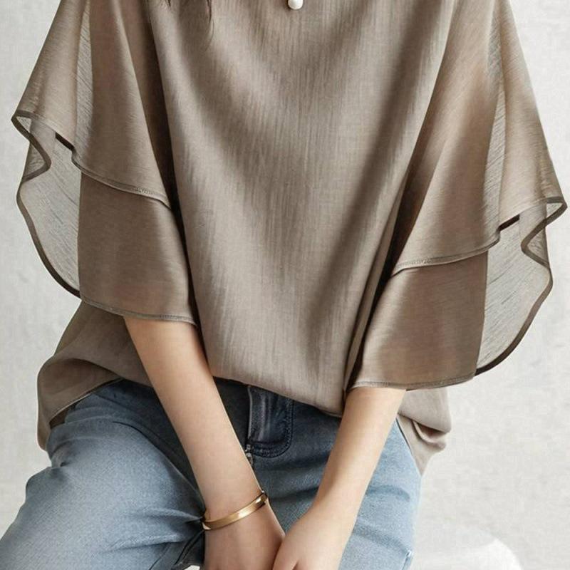 2025 Summer Chiffon Batwing Sleeve Casual Shirt - 5 Colors Available