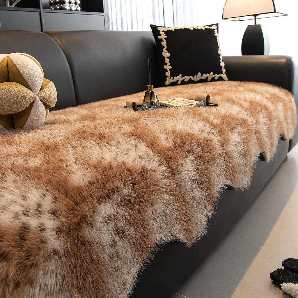 Luxury Imitation Mink Fur Sofa Cover Non-Slip Solid Color Thicken Warm Plush Sofa Towel For Living Room Couch Cover Home Decor