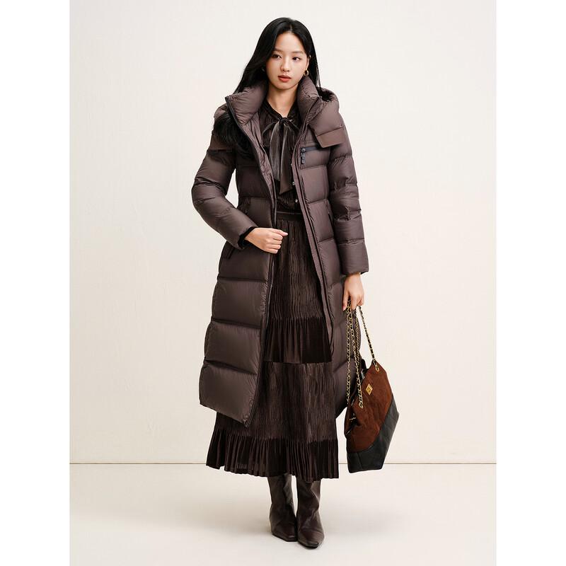 JUZUI Women's Casual Color-Block Zipper Long Down Jacket