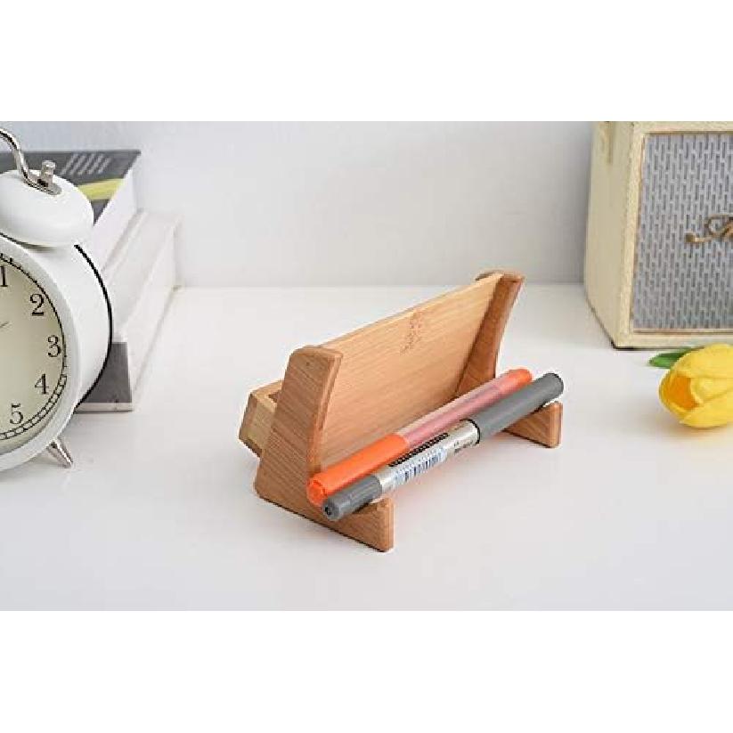 (2 Pack) Bamboo Wood Business Card Holder for Desk Office Desk Table Top Organizer Business Card Stand Natural Bamboo Cards Case for Desktop (Bamboo
