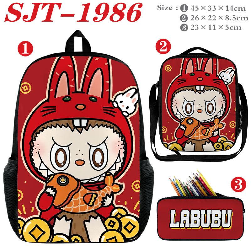 Anime School Bag Set 3 Piece, Wear-Resistant Waterproof Large Capacity Backpack Crossbody Bag Pencil Case, Kids Bookbag