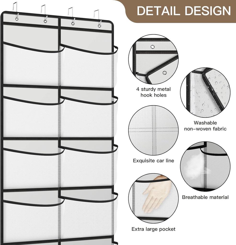 5 Pocket Hanging Storage Organizer for Towels Toiletries Door Over Cabinet Organizer Wall Mount Closet Storage Bag with Hooks