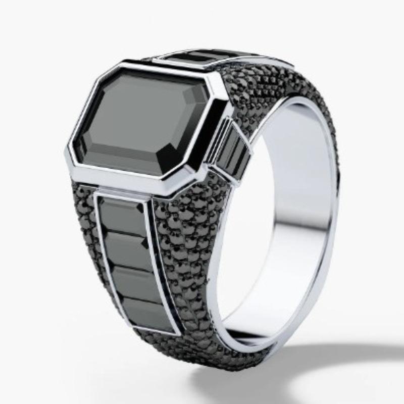 Neuer Stil Retro Thai Silber Imitation Schwarzer Achat Herrenring, Personalisierter und Trendiger Vier-Krallen Zirkon Herrenring