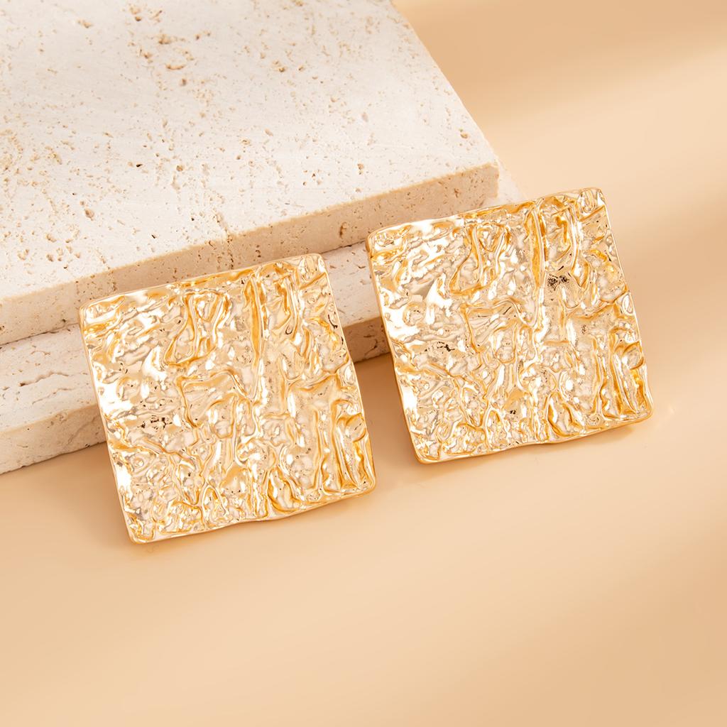 Creative Liquid Lava Wrinkled Heart Earrings Exaggerated Geometric Texture Square Stud Earrings