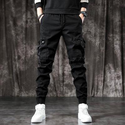 Frühling und Herbst Trendy Herren Overalls Schmal geschnittene und schöne Hose Amerikanische Multi-Pocket Small Feet 2024 Schwarze Hose