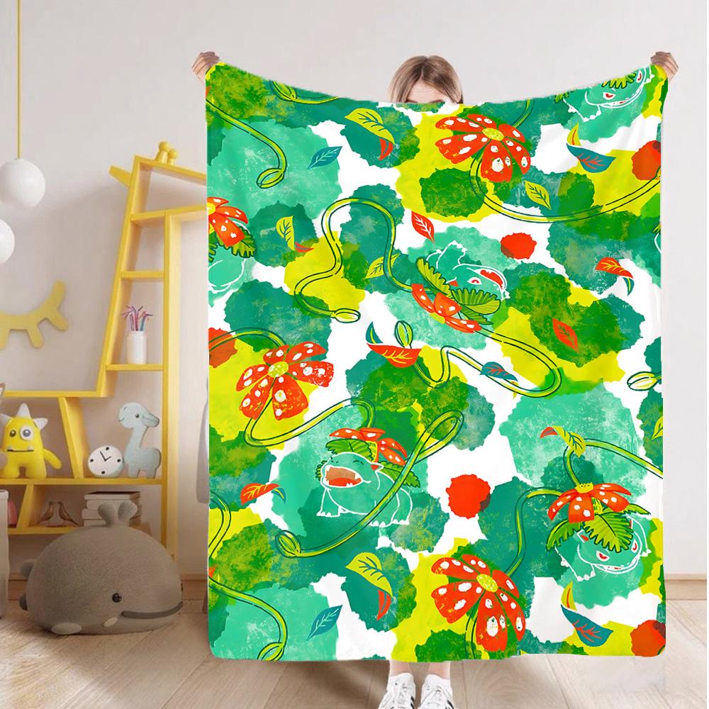 Kawaii B-Bulbasaurs Double Blanket for Bed Sofa Blankets and Camping Furry New Year Bedspread the Anime Home Decoration Sofas