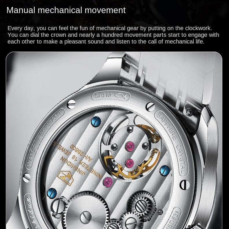 JINSHIDUN Marke Hollow Star Tourbillon Manuelle mechanische Uhr Herrenuhr Herrenuhr