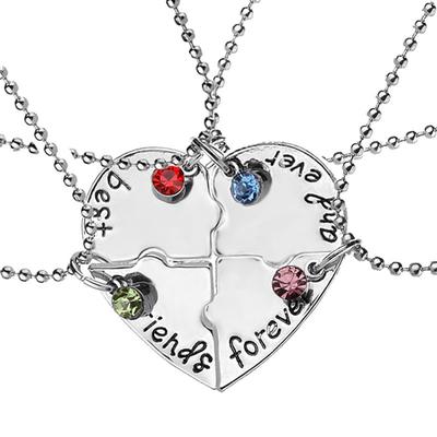 4 Pcs/set "Best Friend Forever and Ever" BFF Friend Necklace Set 4 Pieces Heart Shape Puzzle