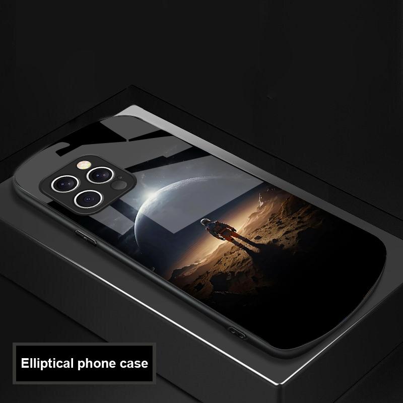 Red Moon Explorer For IPhone 16 Pro Max 15 Pro 14 13 12 Mini 11 XS Max XR 7 8 Plu SE 2022 Elliptical Glass Phone Case