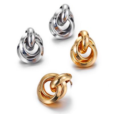 Modische runde Doppelring-Ohrstecker aus Metall für Damen und Herren, Gold/Silber, geometrischer Retro-Ohrstecker, Party- und Alltagsschmuck
