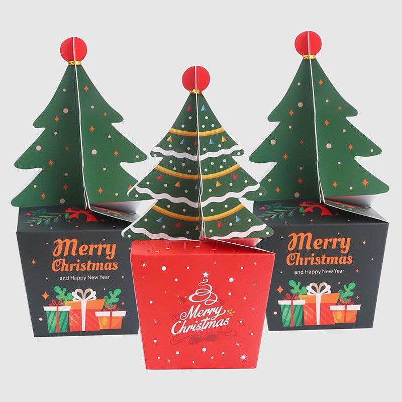 WTEMPO Xmas Christmas Tree Gift Boxes Festive Mini Presents Packaging Boxes DIY Foldable Empty Paper Boxes Perfect for Party Celebrations Decorations