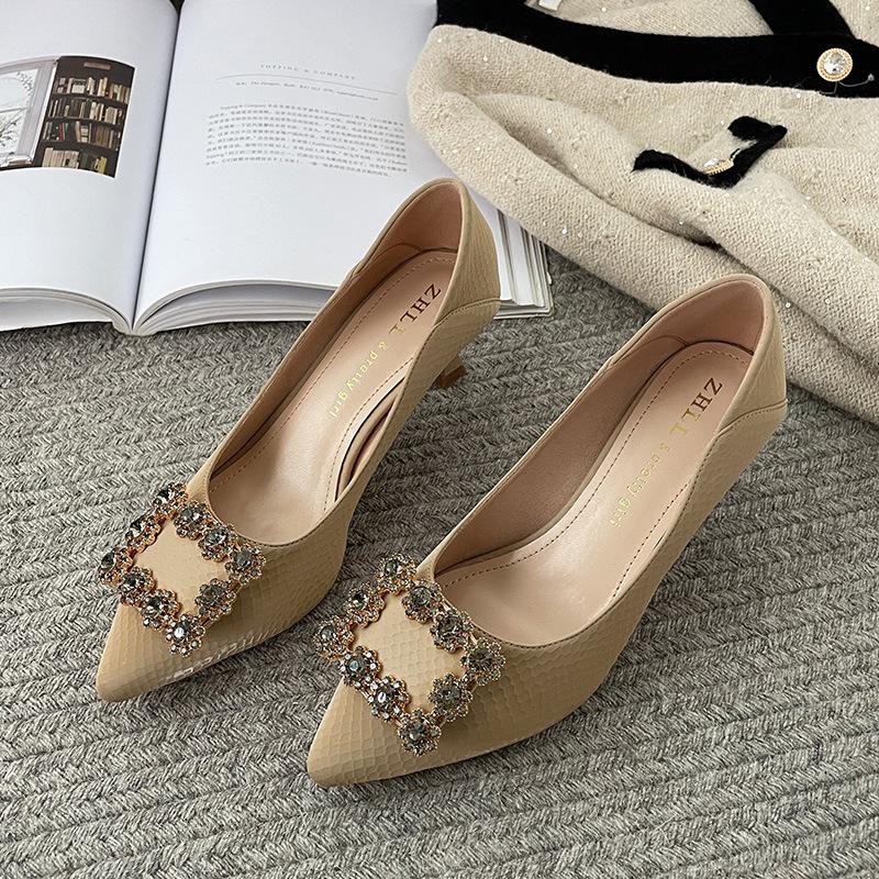 

Large size women s shoes-4 single shoes 2 spring high heels commuting plus fat shallow mouth pointed head versatile stiletto 45 хакі
