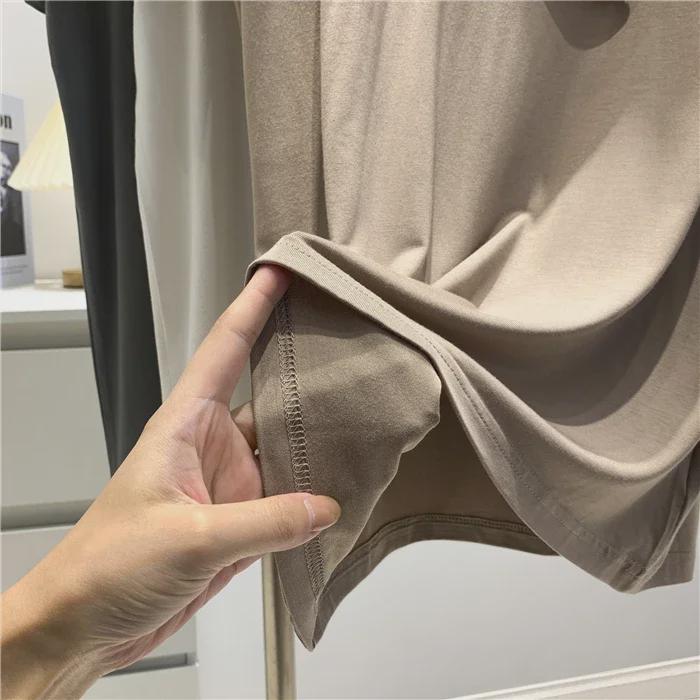 Modal Cotton Women's Grey-Green Loose Short Sleeve Round Neck Top - Soft, Skin-Friendly, and Versatile for Inner or Outer Wear.