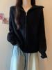 Women's Plus Size Grey Knit Zipper Lapel Cardigan