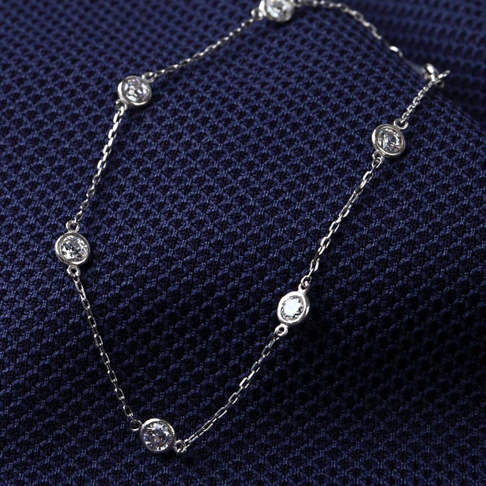 Bracciale PLUSTER Argento Sterling 925 Catena Stazione 18cm 6 Pietre Accessori Zirconia Cubica Semplice Popolare Regalo di Compleanno Regalo Confezione Regalo Set Donna