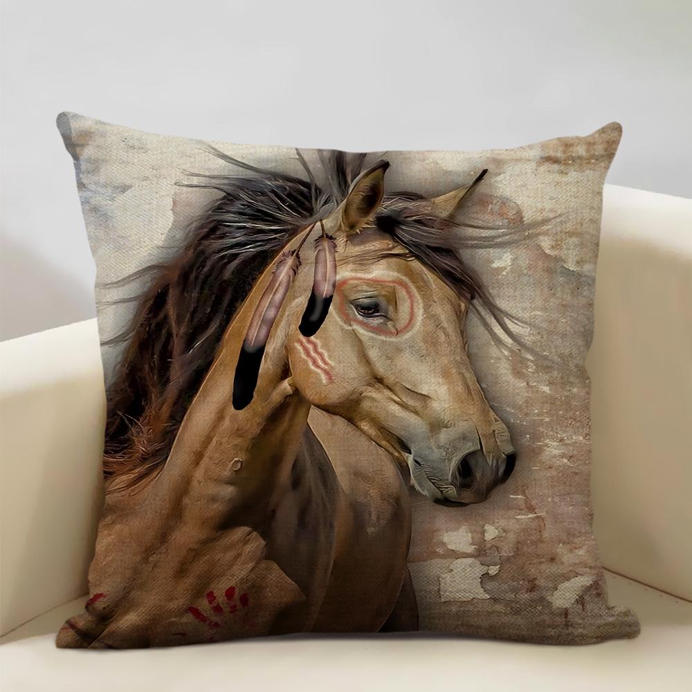 Farm Animals Horse Cushion Cover  45x45cm Linen Pillow Case Luxury Home Sofa Decoration Pillowcase Double-sided Printing