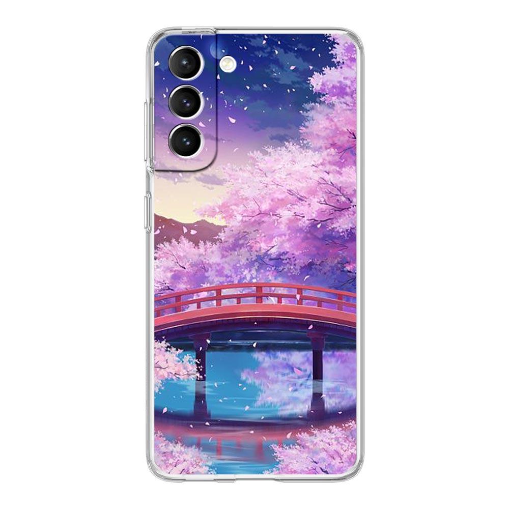 Cherry Japanese Traint Moun Fuji Clear Phone Case For Samsung Galaxy S23 S22 5G S20 Ultra S21 FE 5G S10E S9 S8 S10 Plus Cover