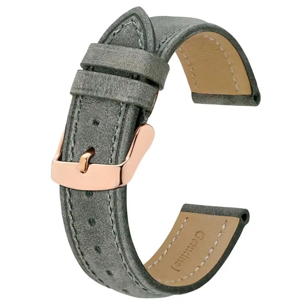 BISONSTRAP Crazy Horse Leather Watch Strap 18mm 20mm 21mm 22mm 24mm Replacement Belt Rose Gold Buckle Band for Men Watchbands