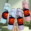 1PC Halloween Pumpkin Devil Face 750ml Color Plastic Sports Water Bottle Leakproof Flip Straw Lid Suitable for Sports Office Home Use
