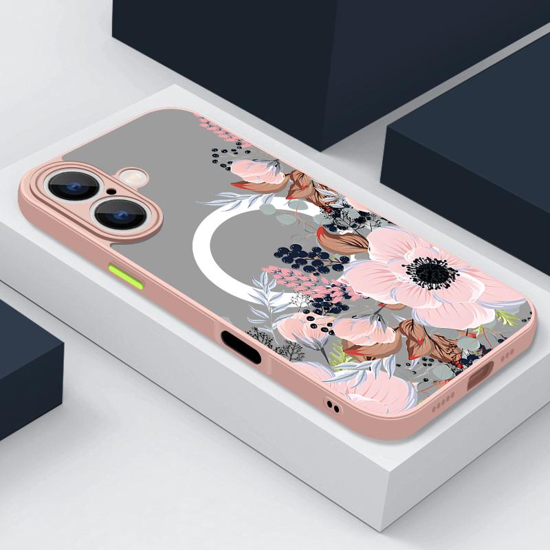 Beautiful Floral Pattern for Magsafe Case For iPhone 16 Pro Max 15 14 Plus 13 12 Pro 11 8 7 Clear Matte Shockproof Soft Edge Slim Magnetic Phone Cover
