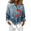 Women's Christmas Print Long Sleeve Casual Button Down Shirt Top